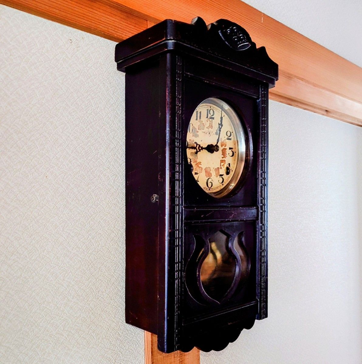 完動品〉MASCOT時計社 宮型ゼンマイ振り子掛け時計 ボンボン時計古時計