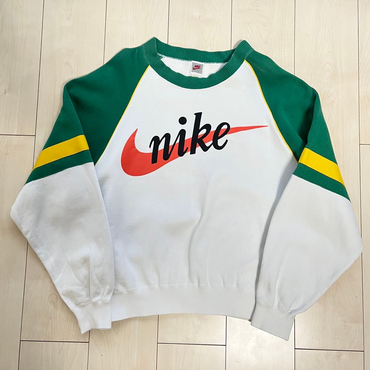 90s 銀タグ NIKE ナイキ ロゴスウェット トレーナー ラグラン 緑白 M