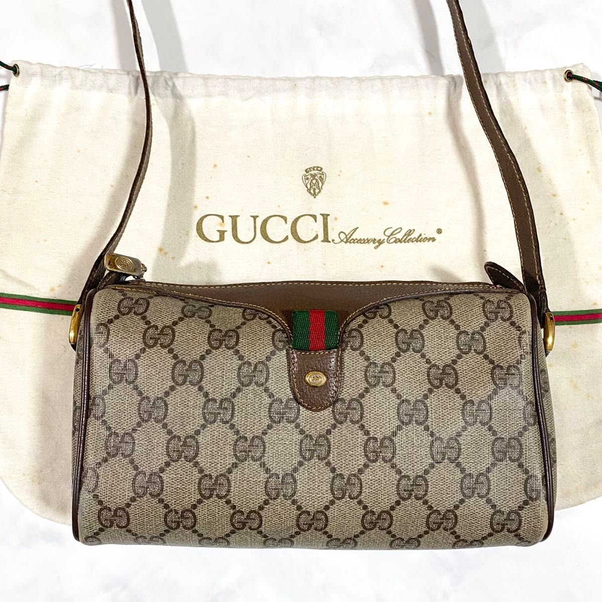 GUCCI オールドグッチ シェリーライン ショルダーバッグ PVC レザー