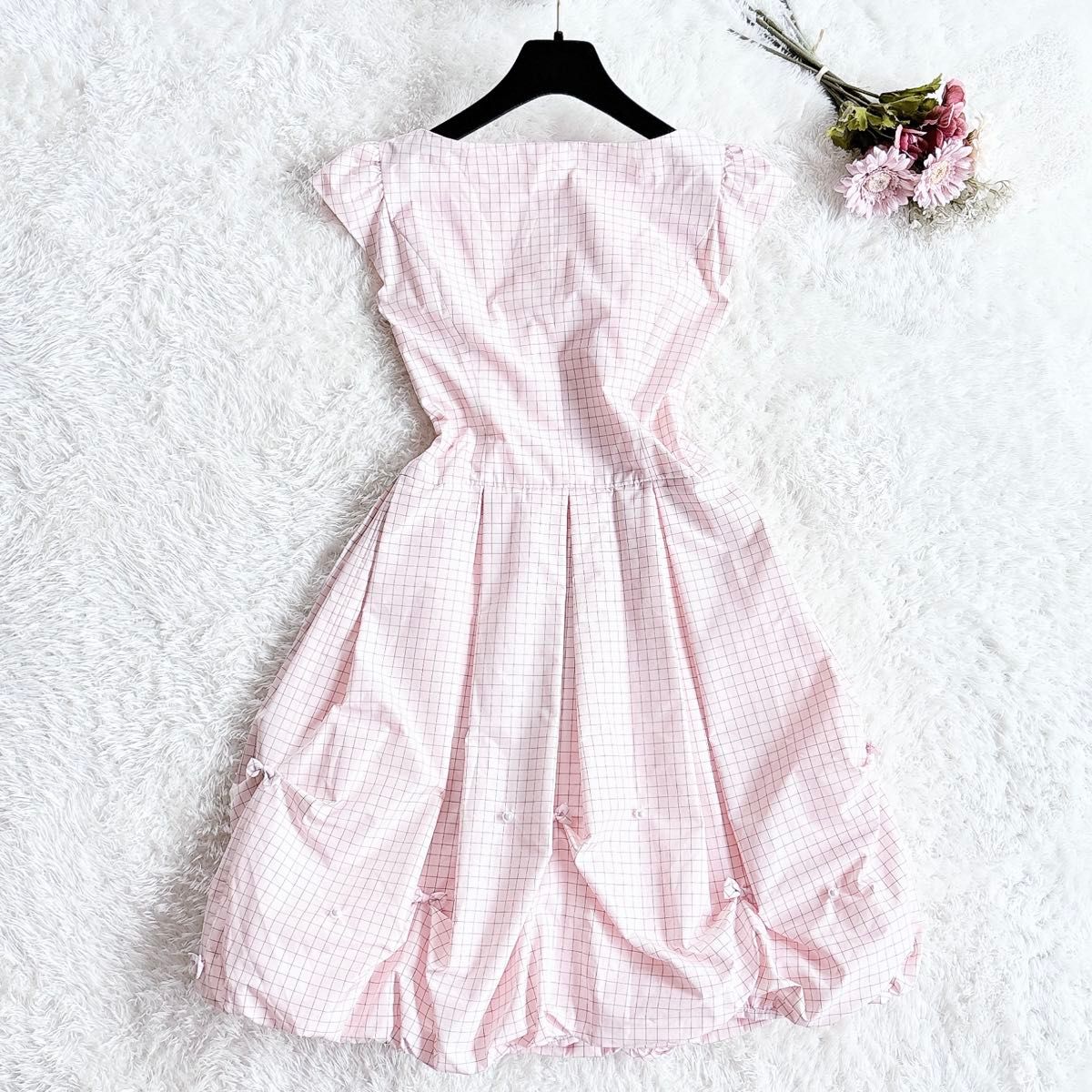 Rene TISSUE in ITALY パールリボン 半袖ワンピース ピンク ルネ