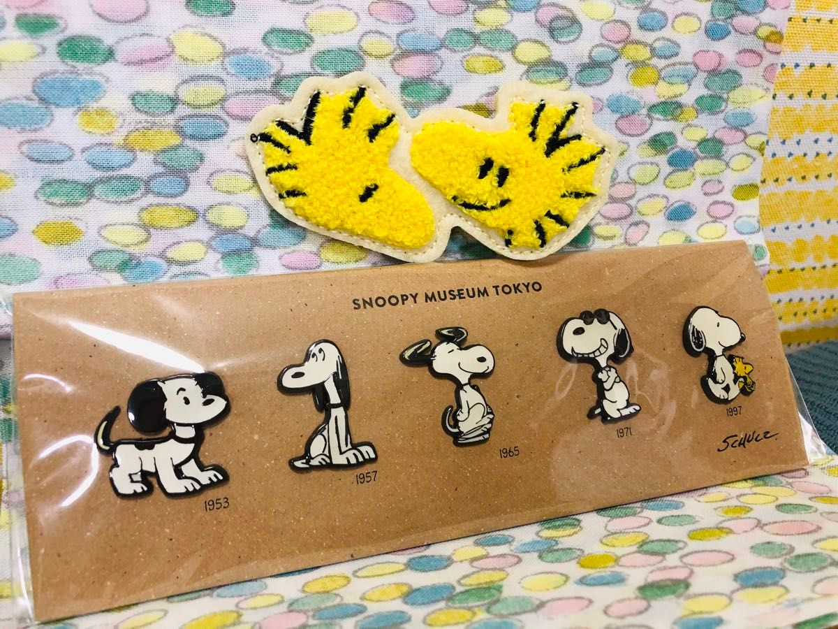 スヌーピー展 歴代スヌーピーピンズセット&ウッドストックさがら織