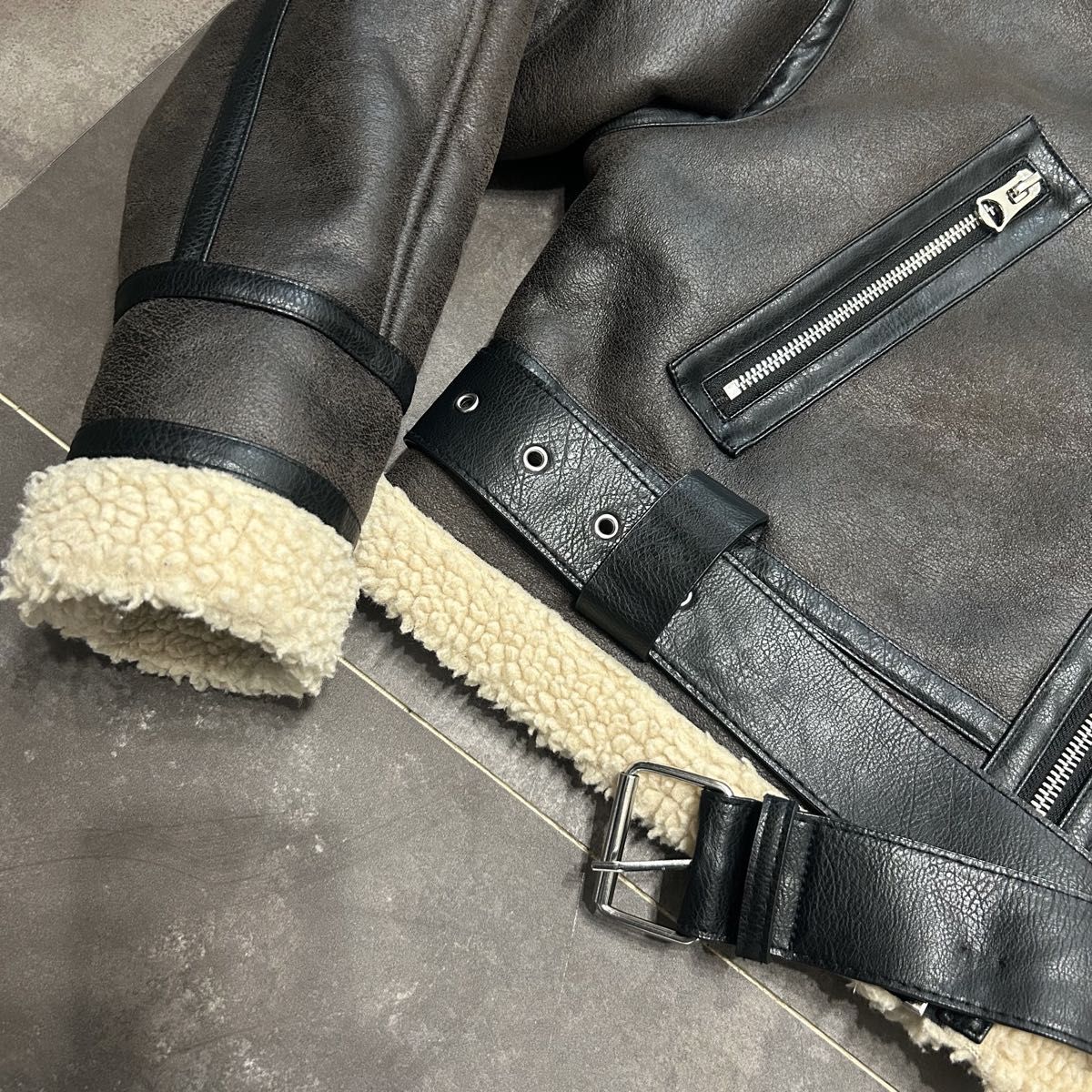 ZARA】ダブルフェイス ショートジャケット 8073/254 ダークブラウンXS