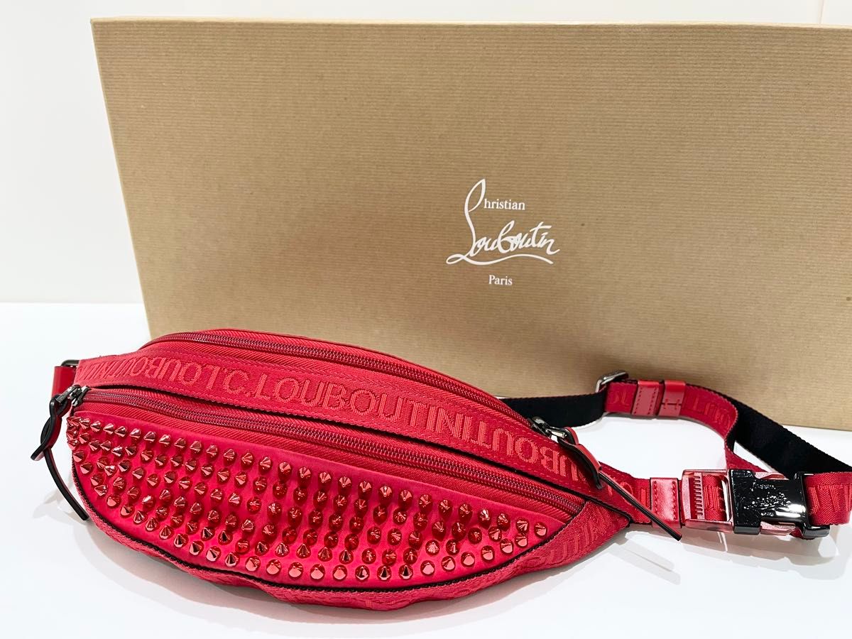 極美品】クリスチャンルブタン ボディバッグ ウエストポーチ レッド 赤