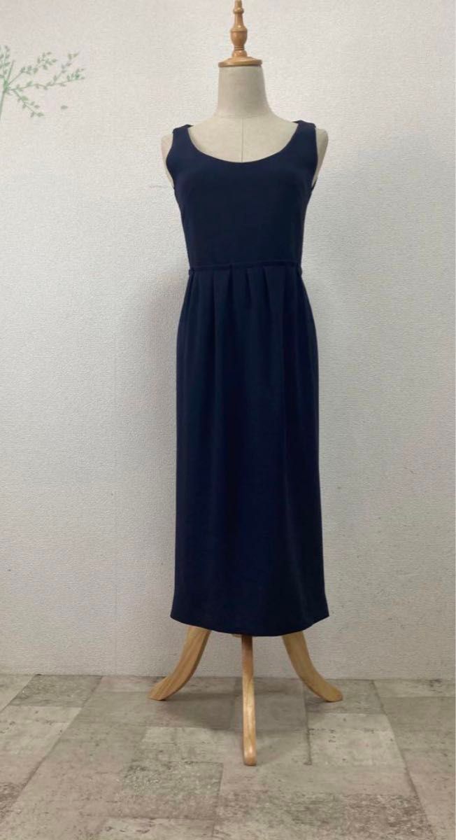新品未使用タグ付 ヨーコチャン膝丈ワンピース38 ネイビー
