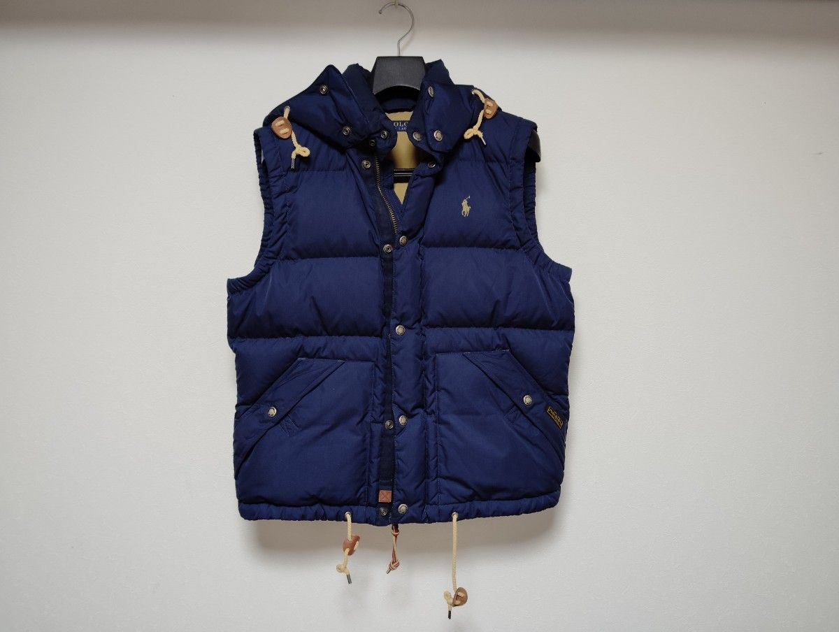 ポロラルフローレン 2wayダウンベストS ポニー刺繍 紺ベージュ脱着可能
