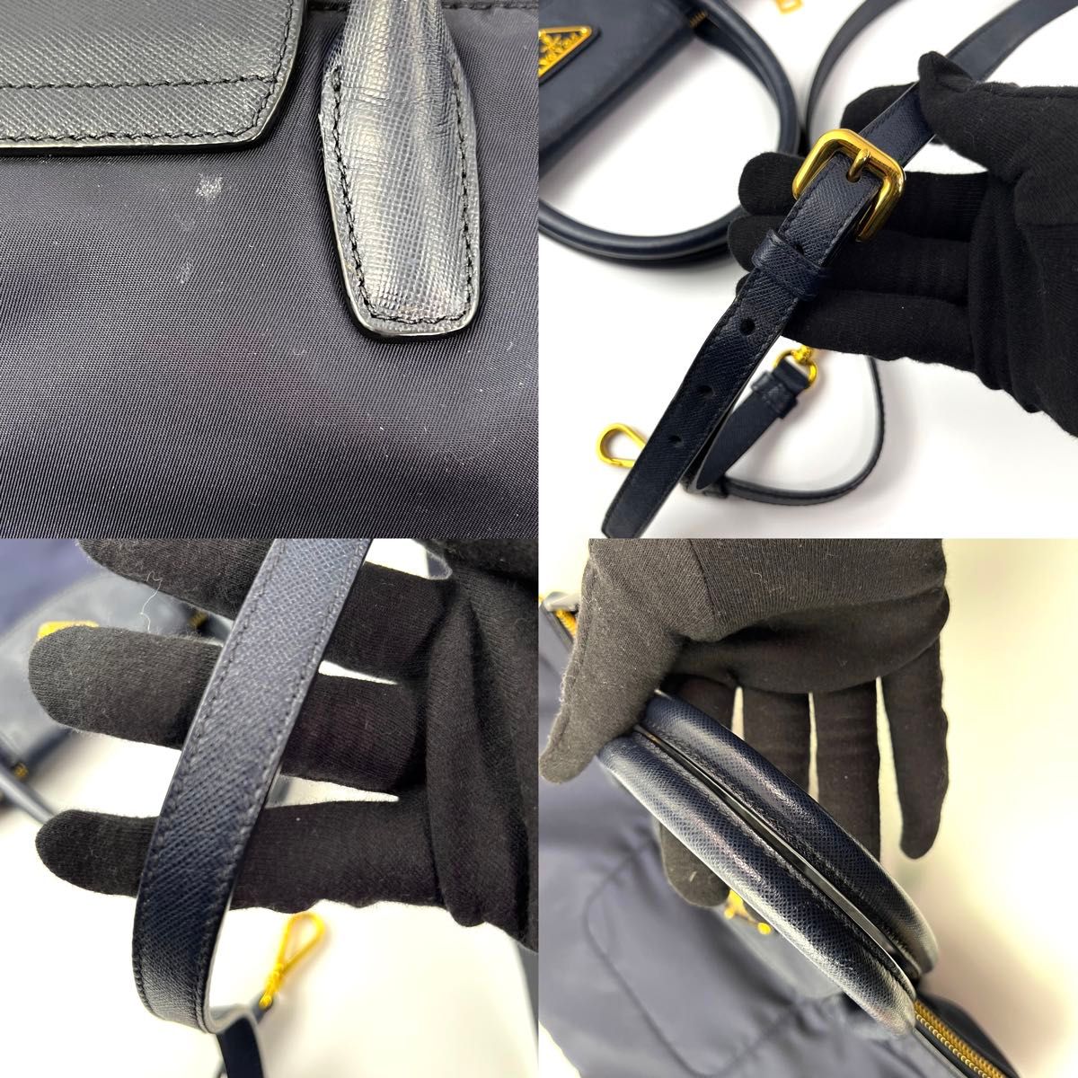 美品 プラダ ナイロン 2WAY ミニトート ショルダーバッグ ネイビー 紺