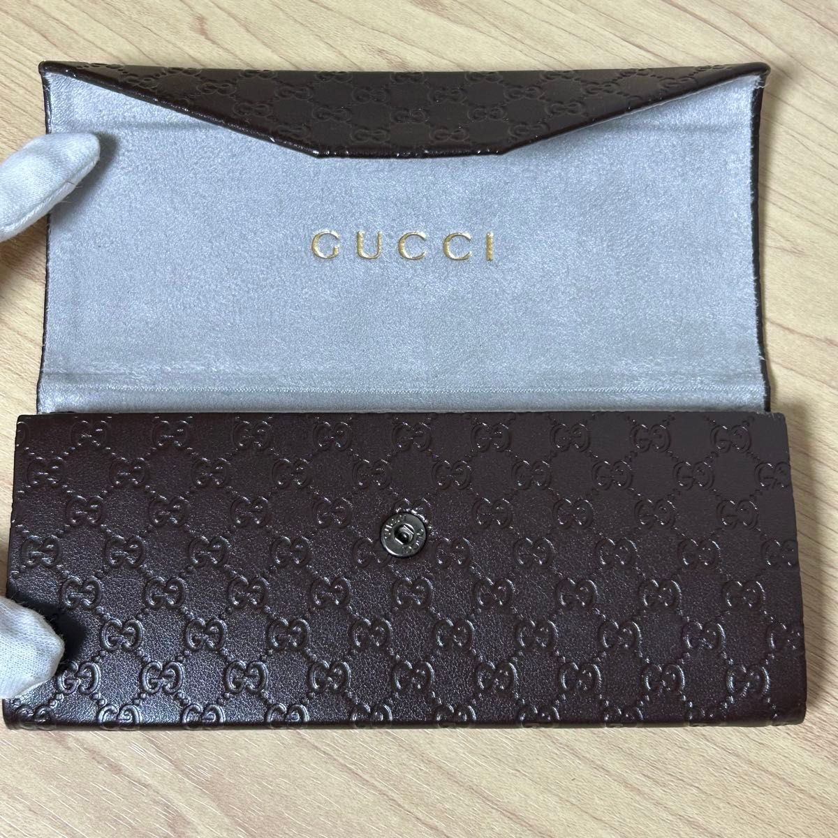 GUCCI グッチ メガネケース シマ サングラスケース レザー 革 濃茶