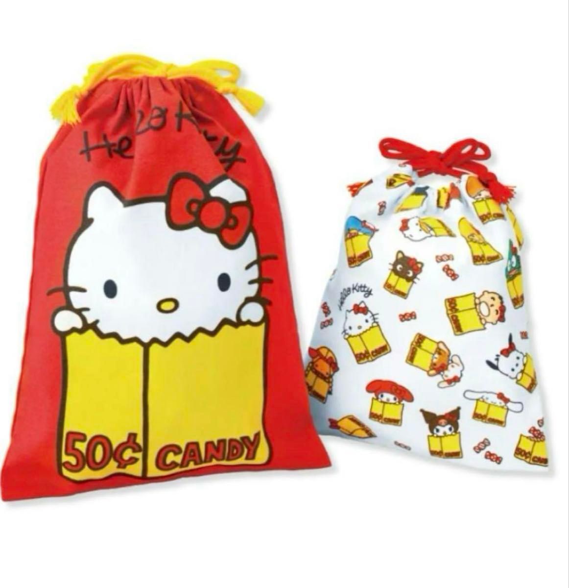 新品未開封 ハローキティ hello Kitty展 巾着 2枚セット 限定グッズ
