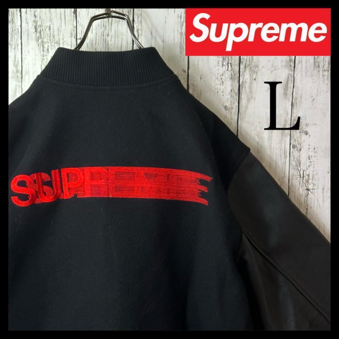即完】SUPREME シュプリーム モーションロゴ 刺繍 スタジャン L 黒 赤