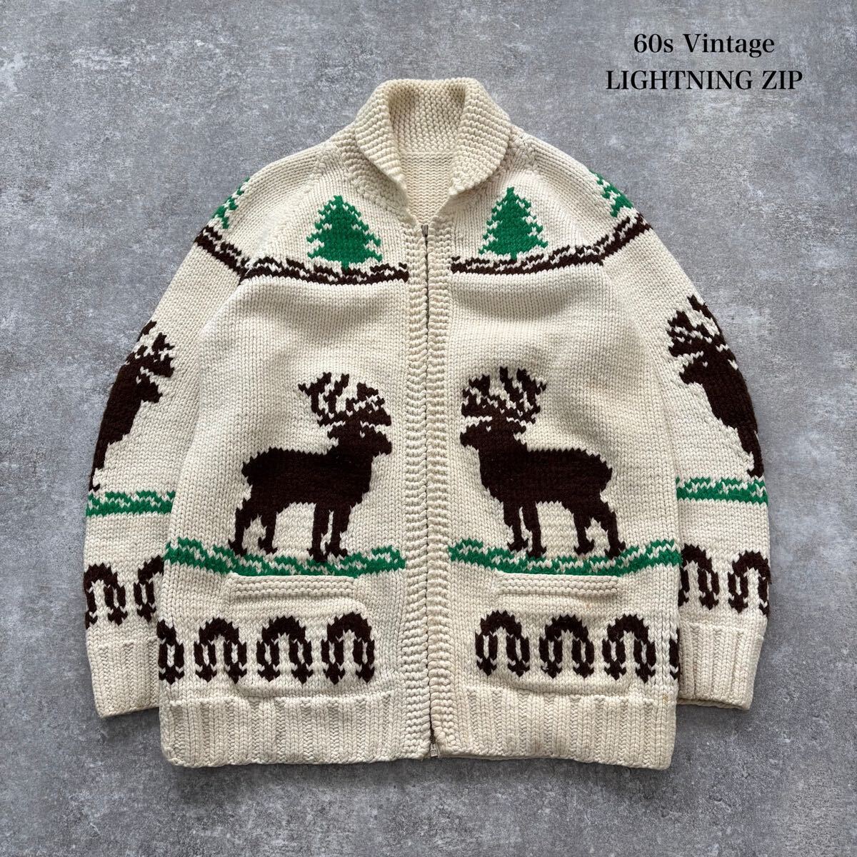 60s Vintage】LIGHTNING ZIP カウチンニットセーター ライトニング