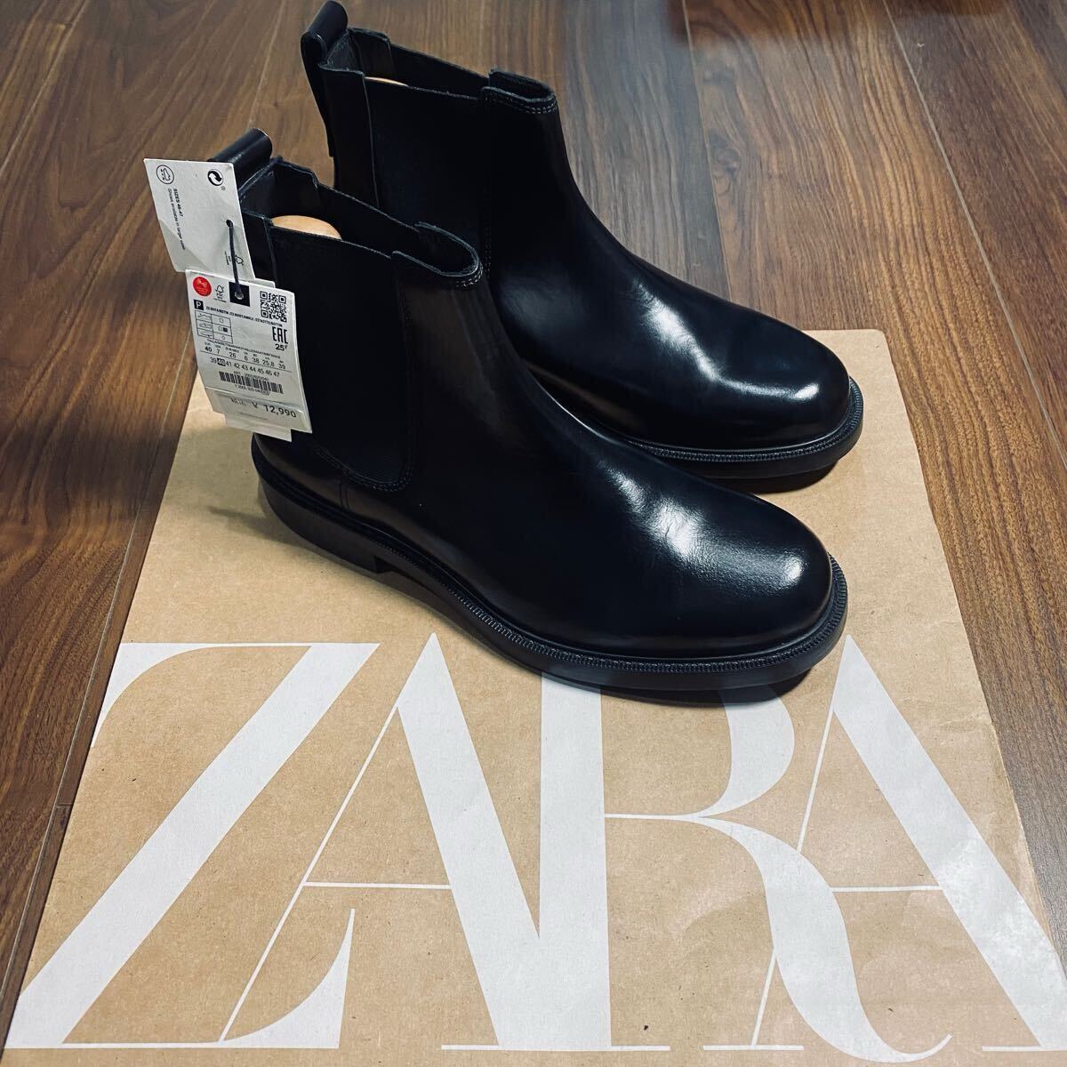 新品 ZARA 本革 サイドゴアブーツ 26 0cm 40 BLACK メンズ ザラ レザー