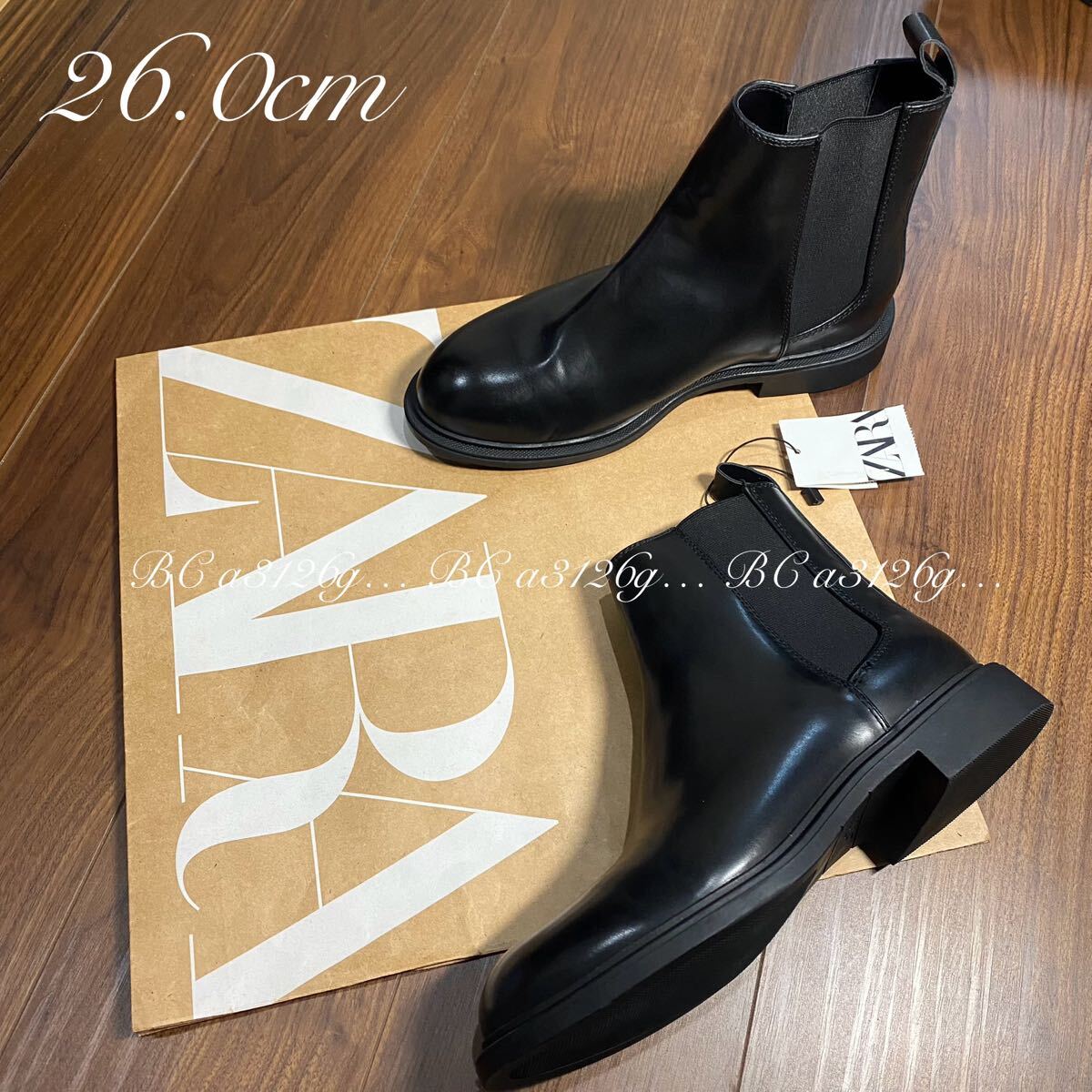 新品 ZARA PUレザーブーツ 26 0cm 40 ALL BLACK メンズ ザラ ブーツ