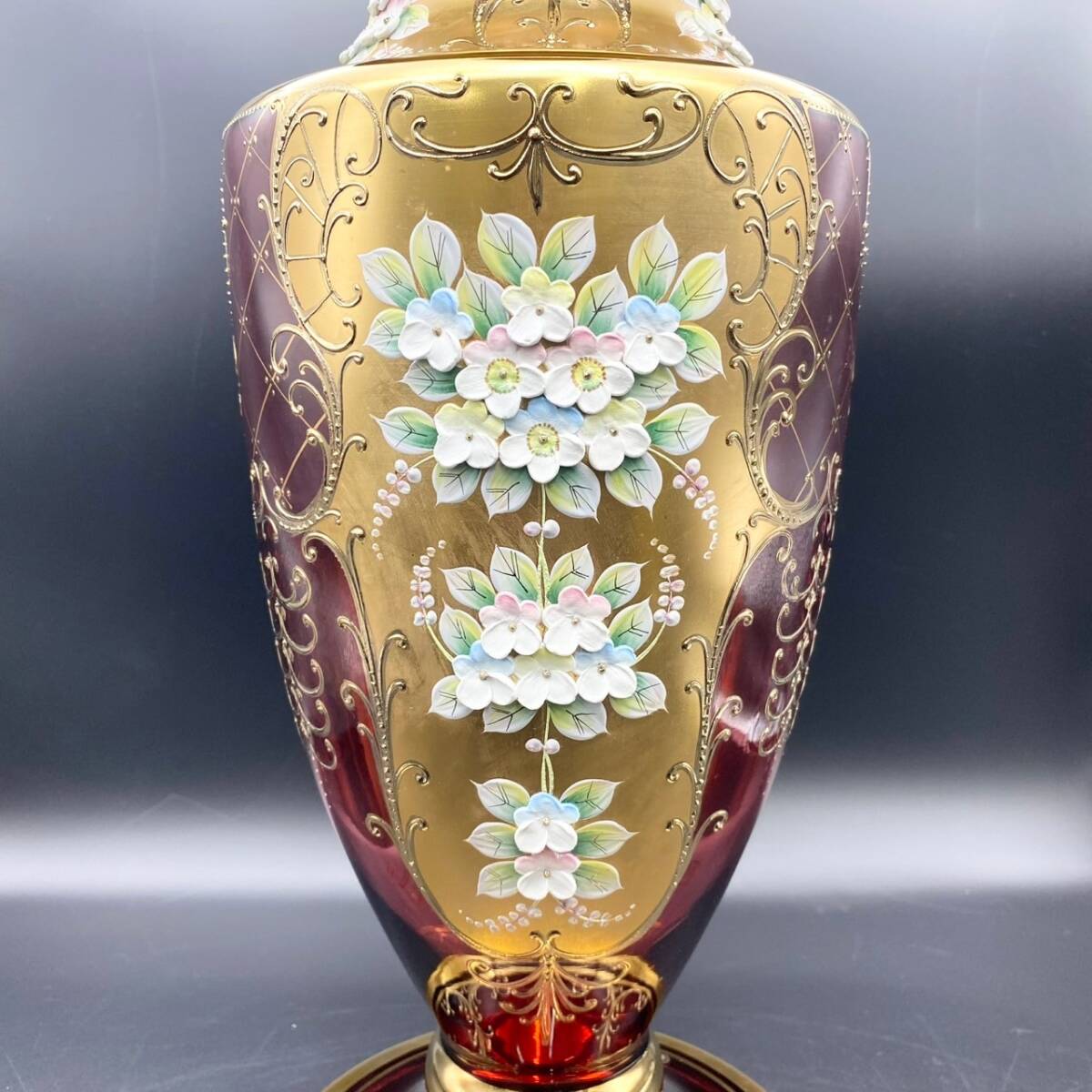 Bohemia ボヘミアガラス 金彩 レリーフ フラワーベース Bohemia