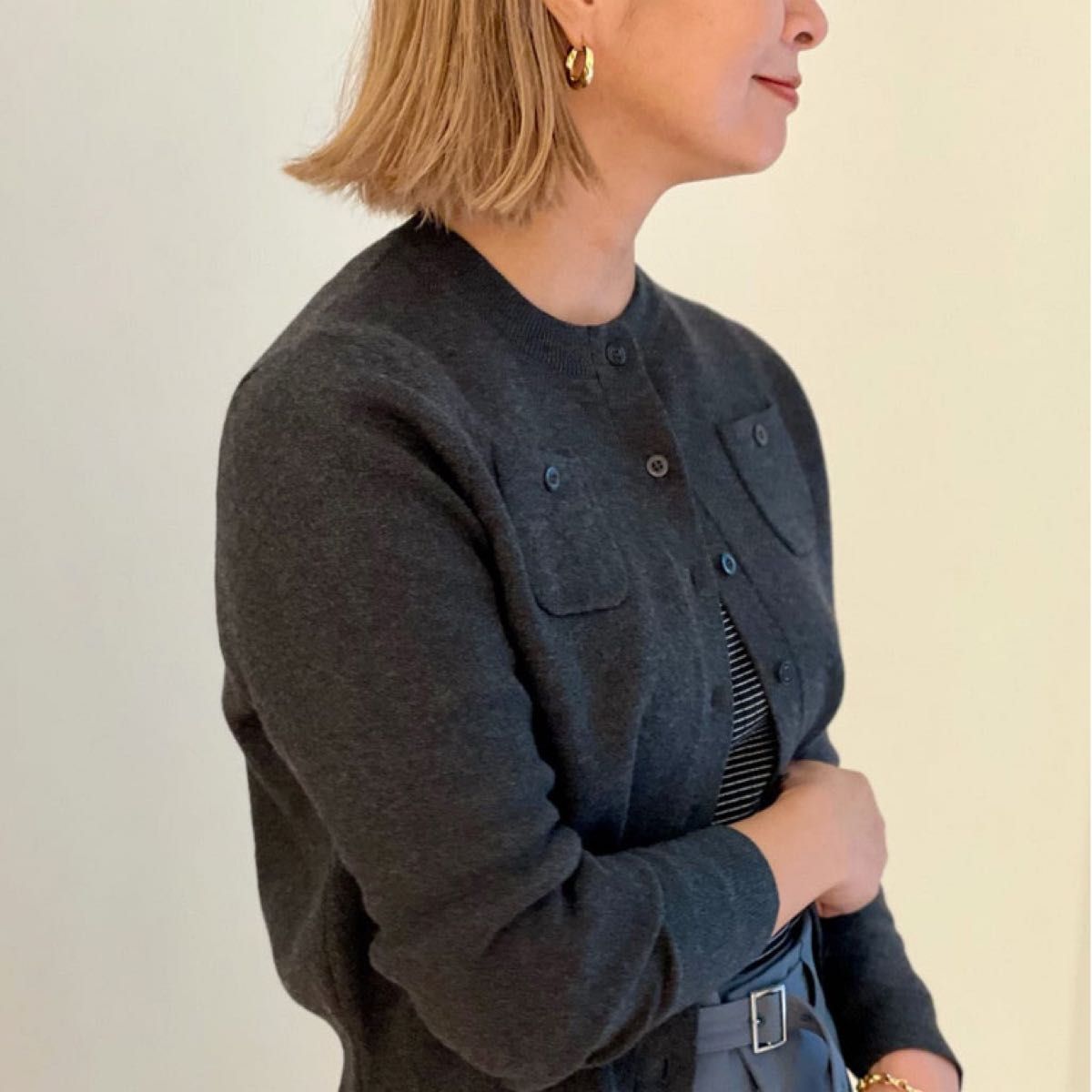 新品 CABaN コットンカシミヤ クルー ネックカーディガン