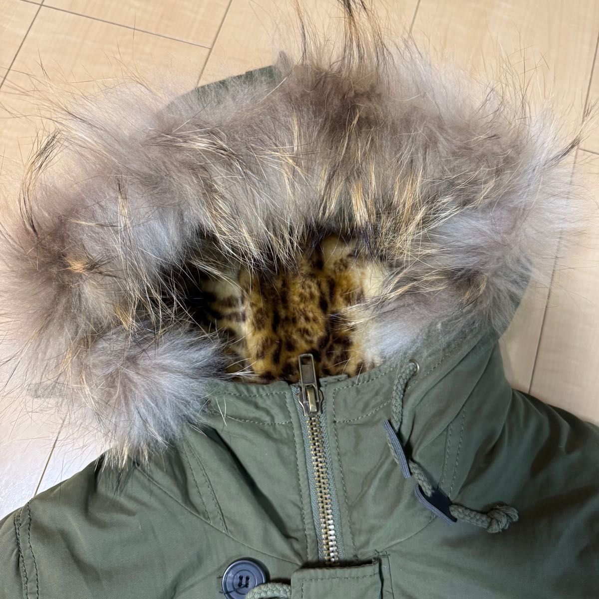 Y2K ギミック グランジ モッズコート ファー カーキ ミリタリー ヒョウ