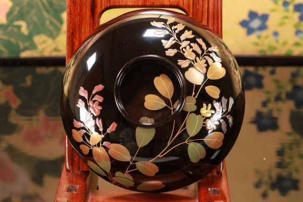 輪島塗 図替わり 草花蒔絵 吸物椀 五客 木製 BJ119