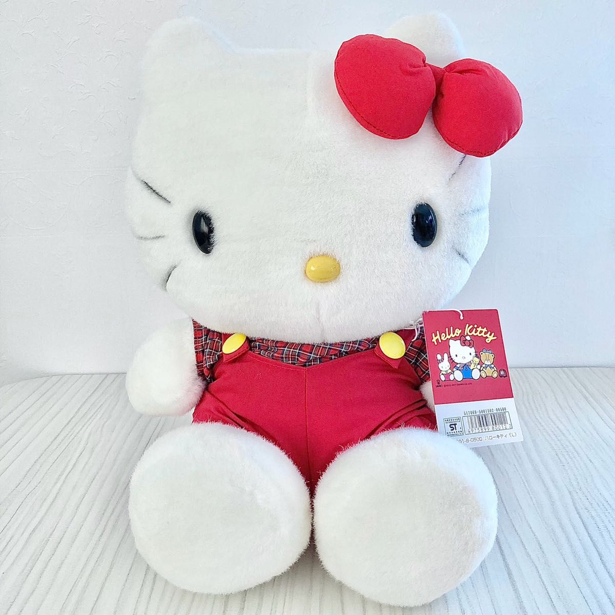 希少/美品 ぬいぐるみ (L) 当時物 レトロ ハローキティ オーバーオール