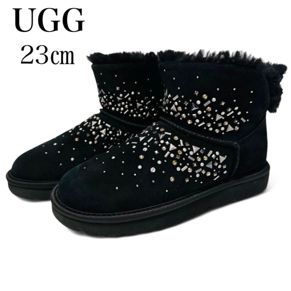 極美品 アグ 23㎝ ムートン ブーツ ショート スタッズ ラインストーン
