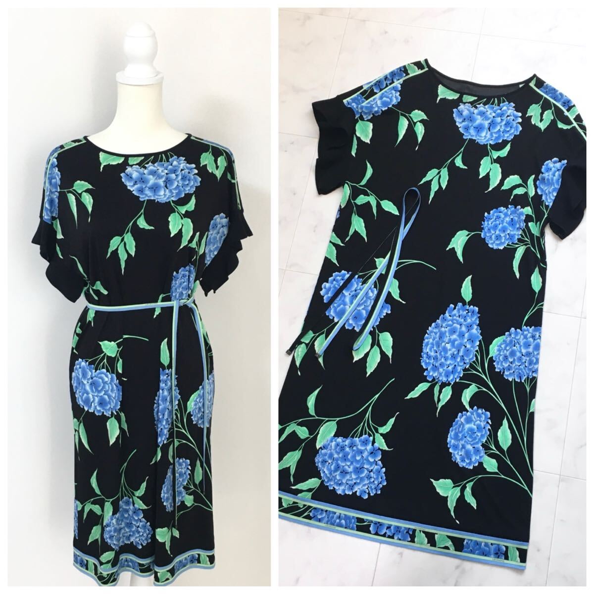 近年美品 LEONARD レオナール カンカン ベルト付 ワンピース 送料無料