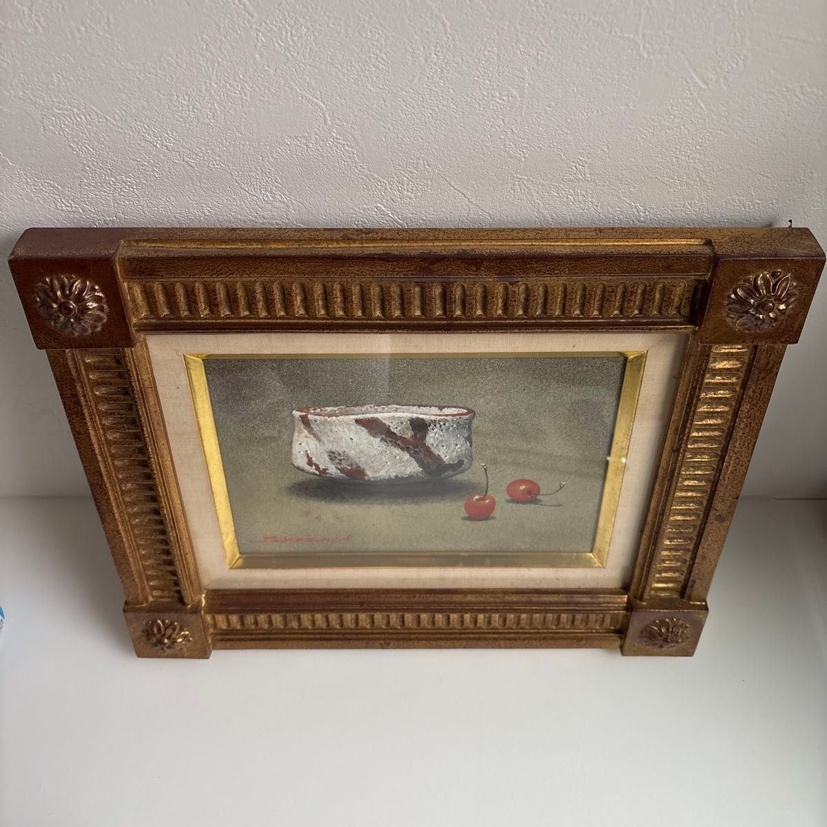 小坂正次 油絵 志野茶碗とサクランボ 額装 静物画 絵画｜Yahoo!フリマ