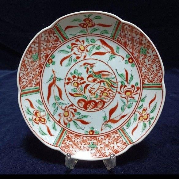 中国紅緑彩花鳥紋小皿2点正徳年製銘送料込み1023