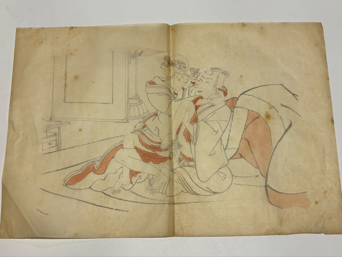 春画粉本 下絵 」9枚|艶本 わじるし ワ印 日本画 和本 江戸時代 浮世絵