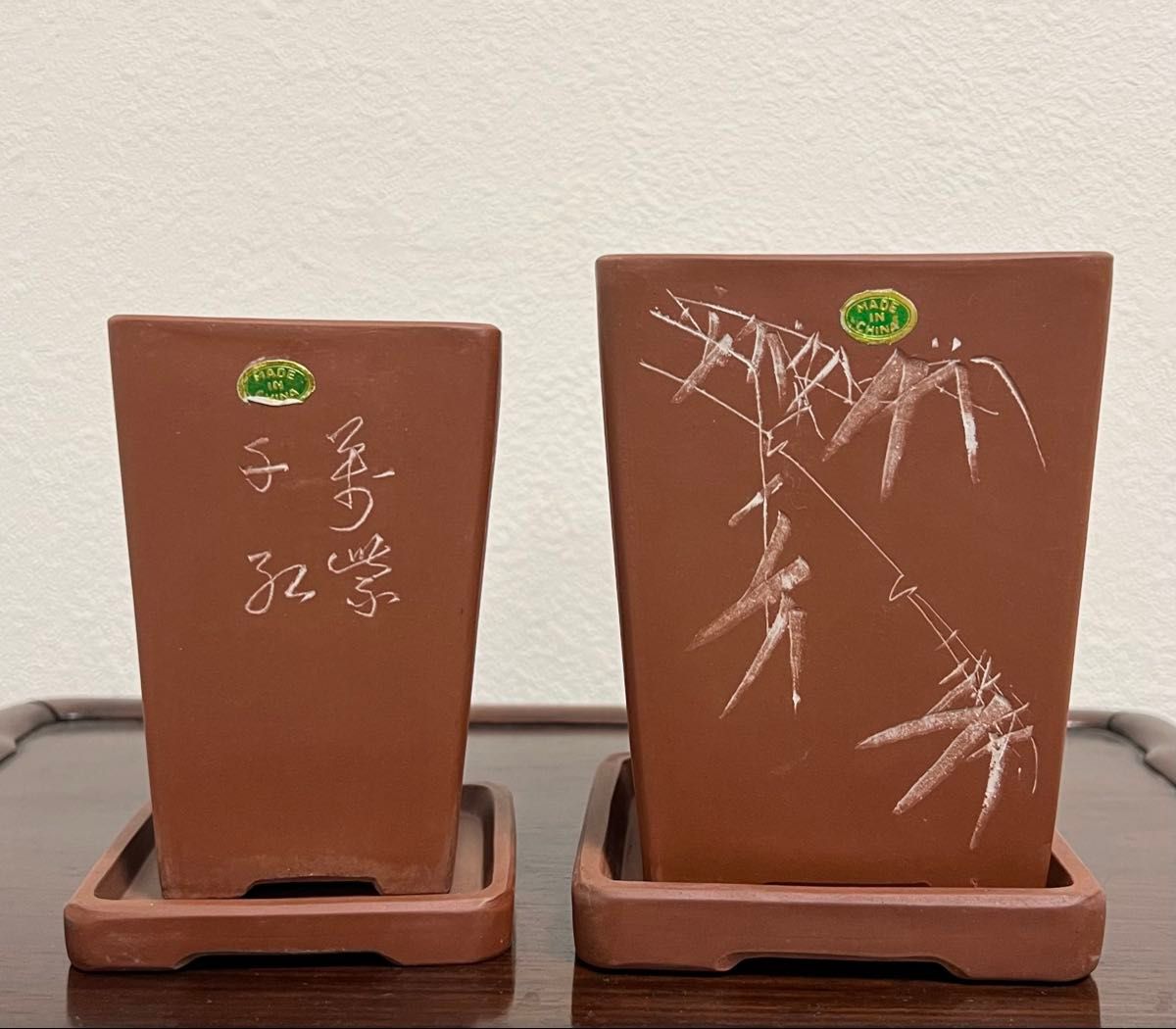 美品 中国美術 紫砂盆栽鉢 植木鉢 梅蘭竹紋樣 四角紫砂鉢 名家紅雨刻