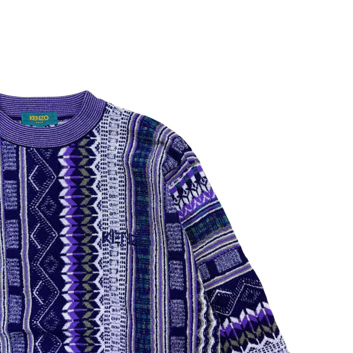 80s 90s KENZO ケンゾー ヴィンテージ3Dウールニットセーター 幾何学柄