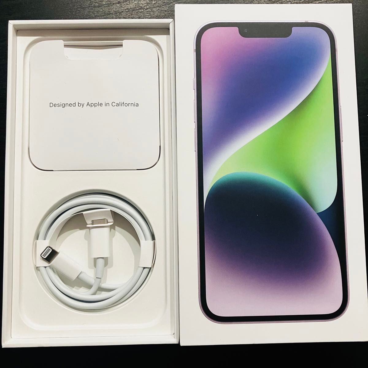 箱 Apple iPhone14 128GB パープル SIMピン ライトニングケーブル