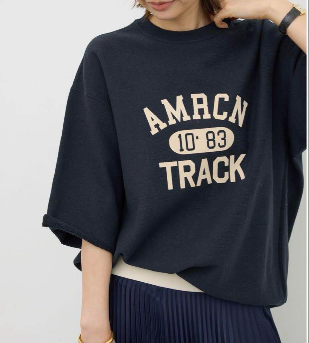 AMERICANA/アメリカーナ】 HALF SLEEVE SWEATネイビー 新品
