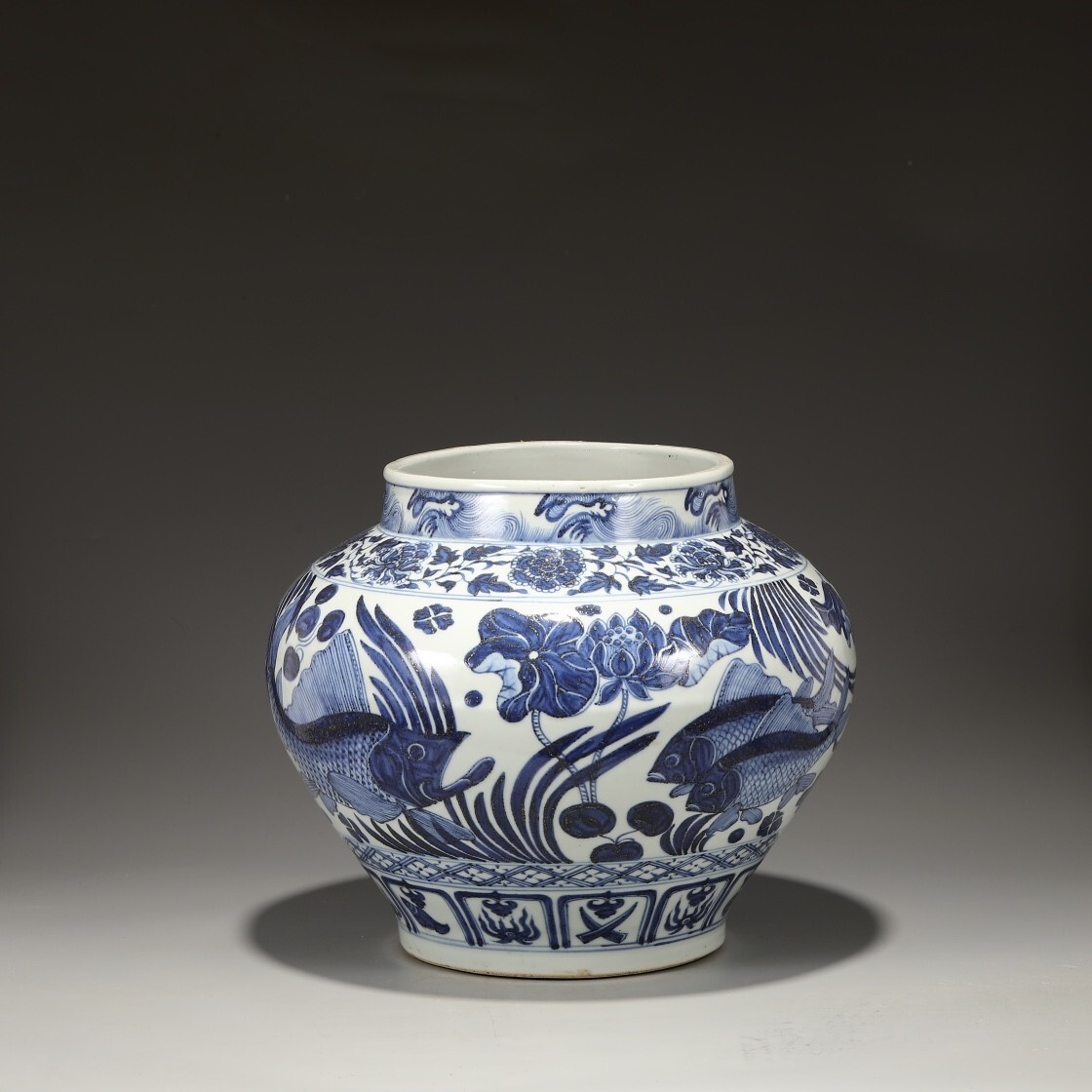 元時代 染付 青花魚藻紋大罐 陶磁器 唐物 中国美術 工芸