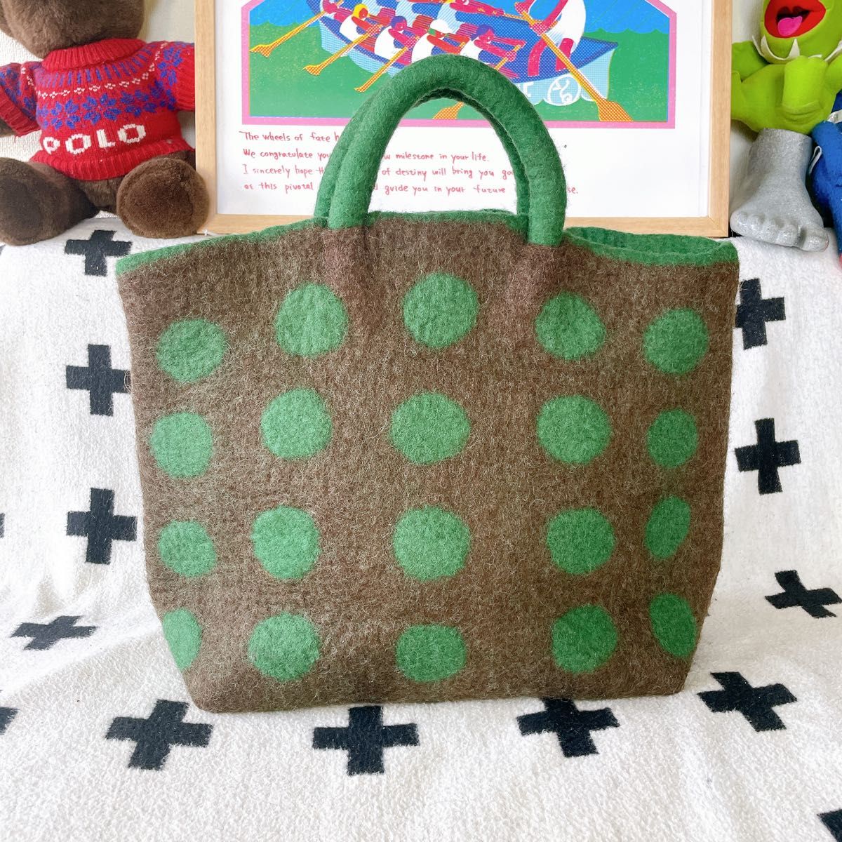小門富美子作 fumiko kokado 羊毛フェルト 水玉模様 トートバッグ