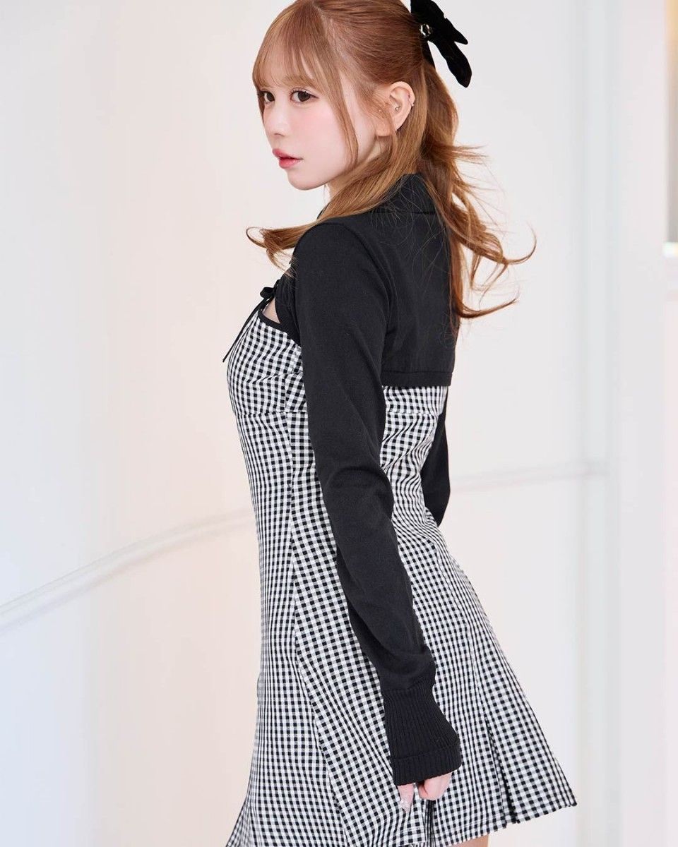ミシェルマカロン ギンガムチェックワンピースセット フリーサイズ