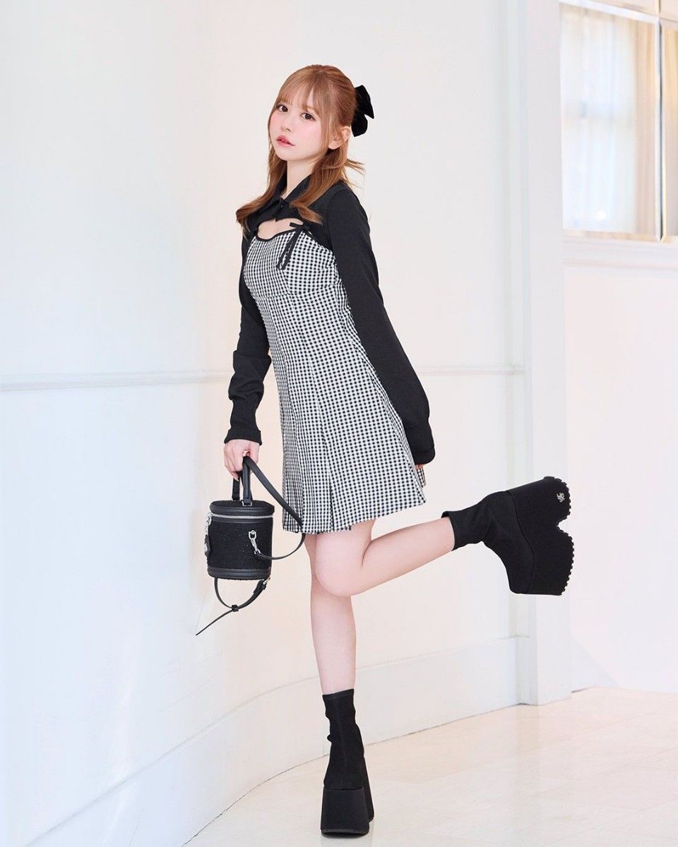 ミシェルマカロン ギンガムチェックワンピースセット フリーサイズ