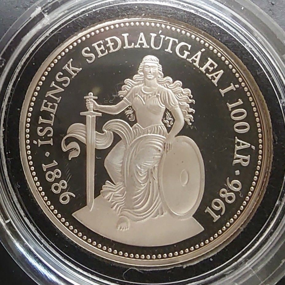 1986年 アイスランド銀貨 500クローネ 紙幣発行100周年記念銀貨 SV925