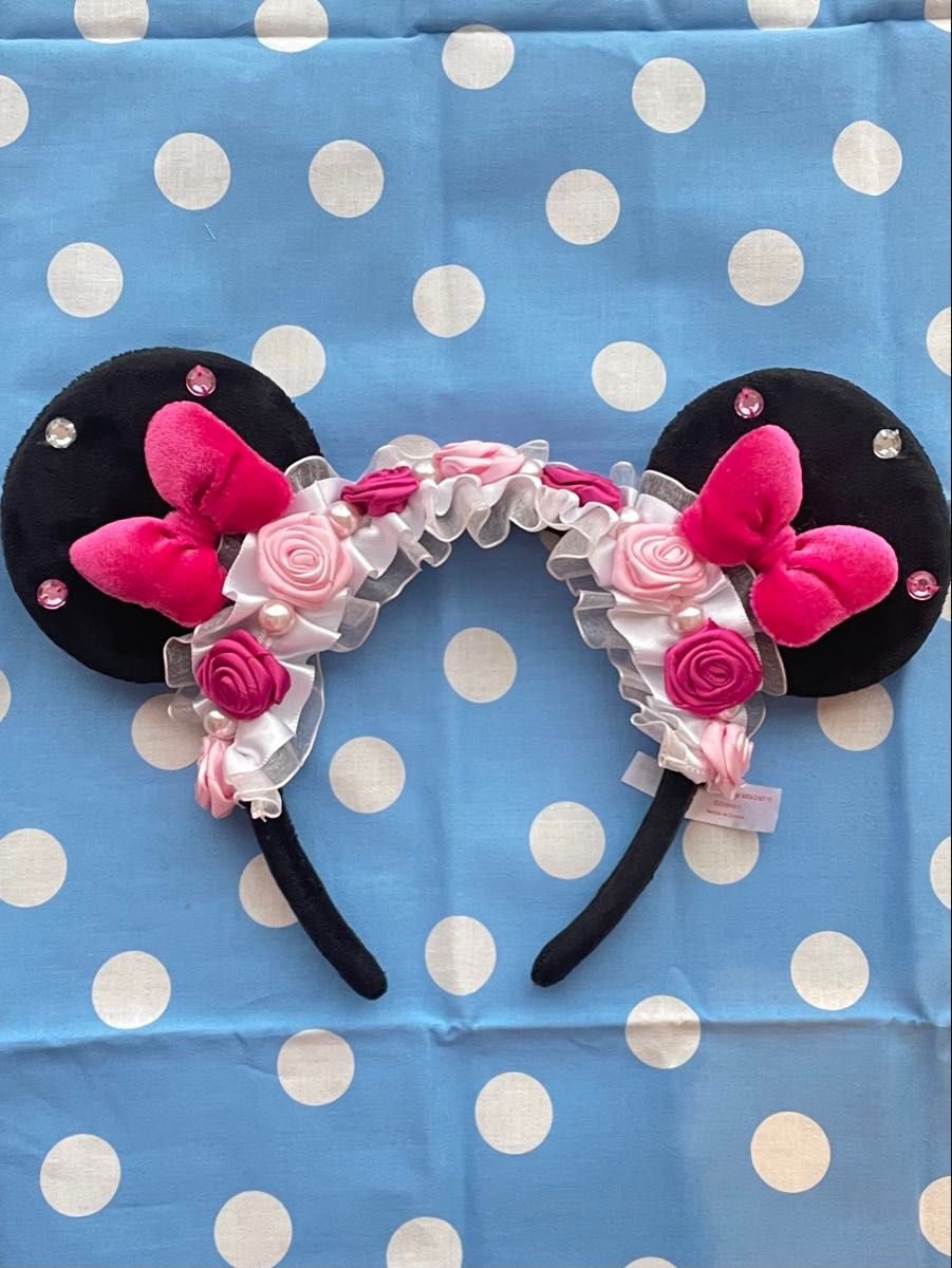 ディズニー ミニー お花 フリル レース 薔薇 パール カチューシャ