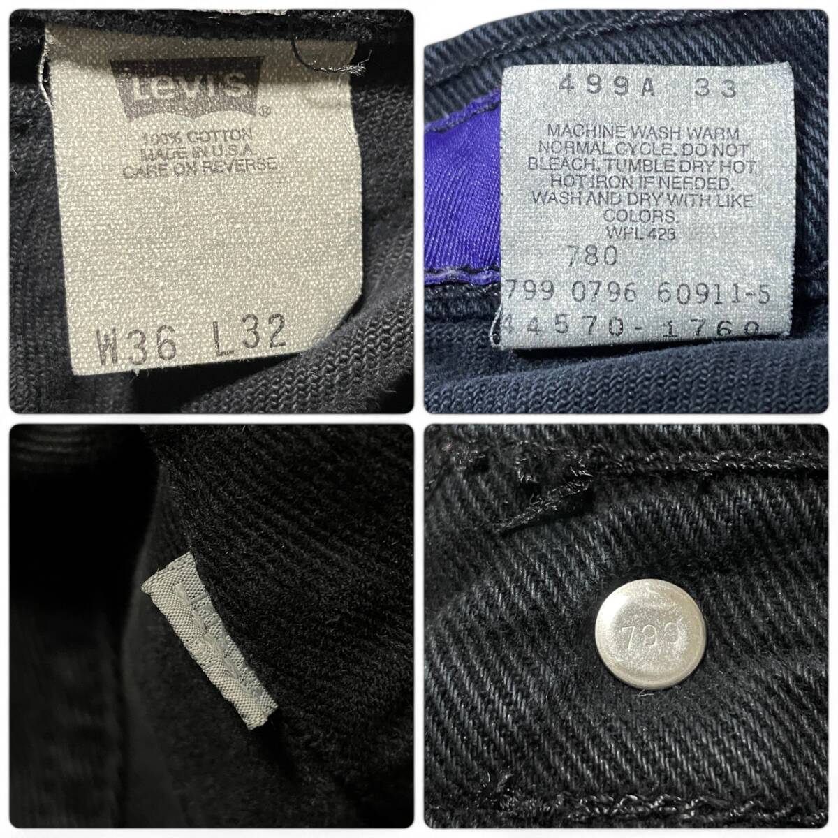 90s USA製 リーバイス シルバータブ W36 L32 バギー ブラックデニム