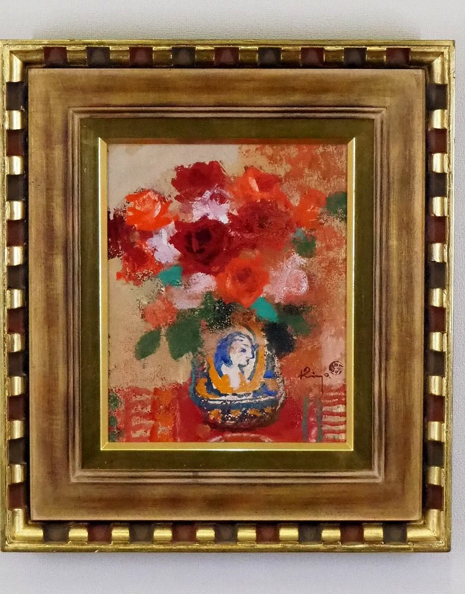 清原啓一 真作「黄薔薇」 油彩3号 サイン署名 芸術院会員 薔薇名品