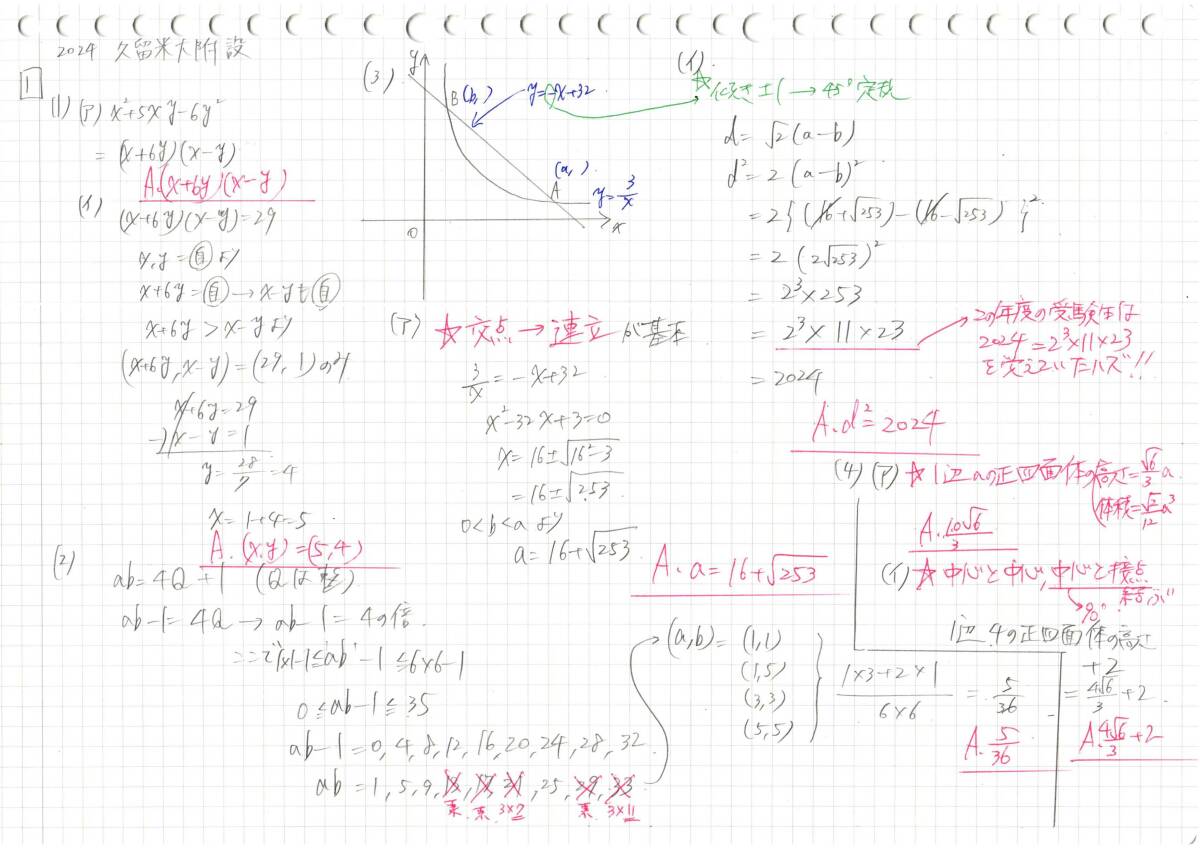 今だけ 約3割引 塾講師のオリジナル 数学 解説 久留米大附設 高校入試