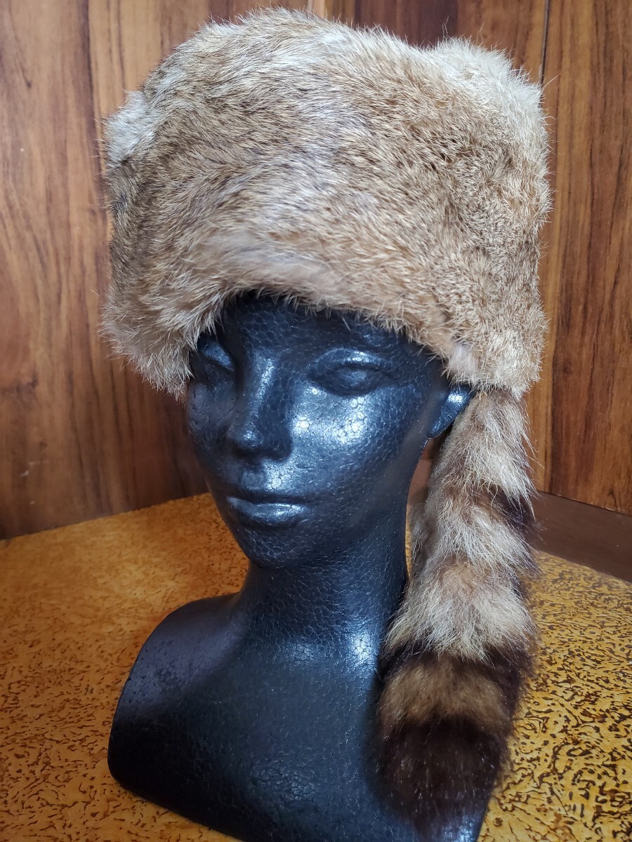 CROWN CAP 尻尾 毛皮 帽子 ラクーンテイル キャップ ロシア帽 防寒