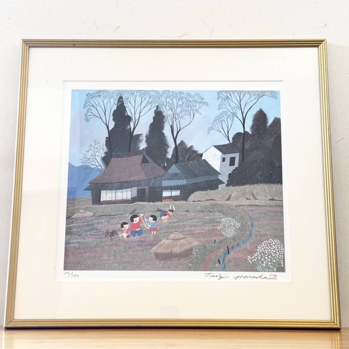 原田泰治「ふるさとの四季 第6集」リトグラフ 全4枚 額付 直筆サイン