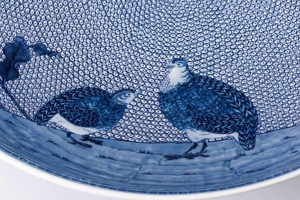 葉山有樹 細密画大鉢 古伊万里粟に鶉画銅鑼鉢 直径：約44.3cm 葉山有樹