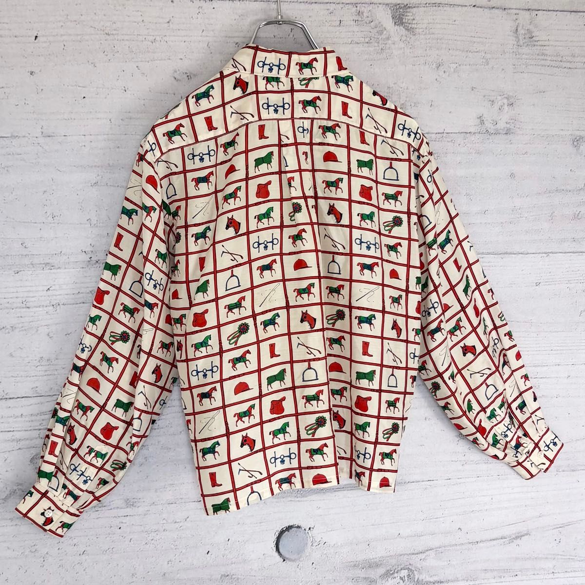 希少 HERMES シルク 総柄 ホース柄 シャツ 40 ヴィンテージ エルメス