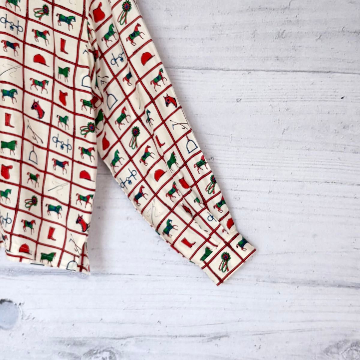 希少 HERMES シルク 総柄 ホース柄 シャツ 40 ヴィンテージ エルメス