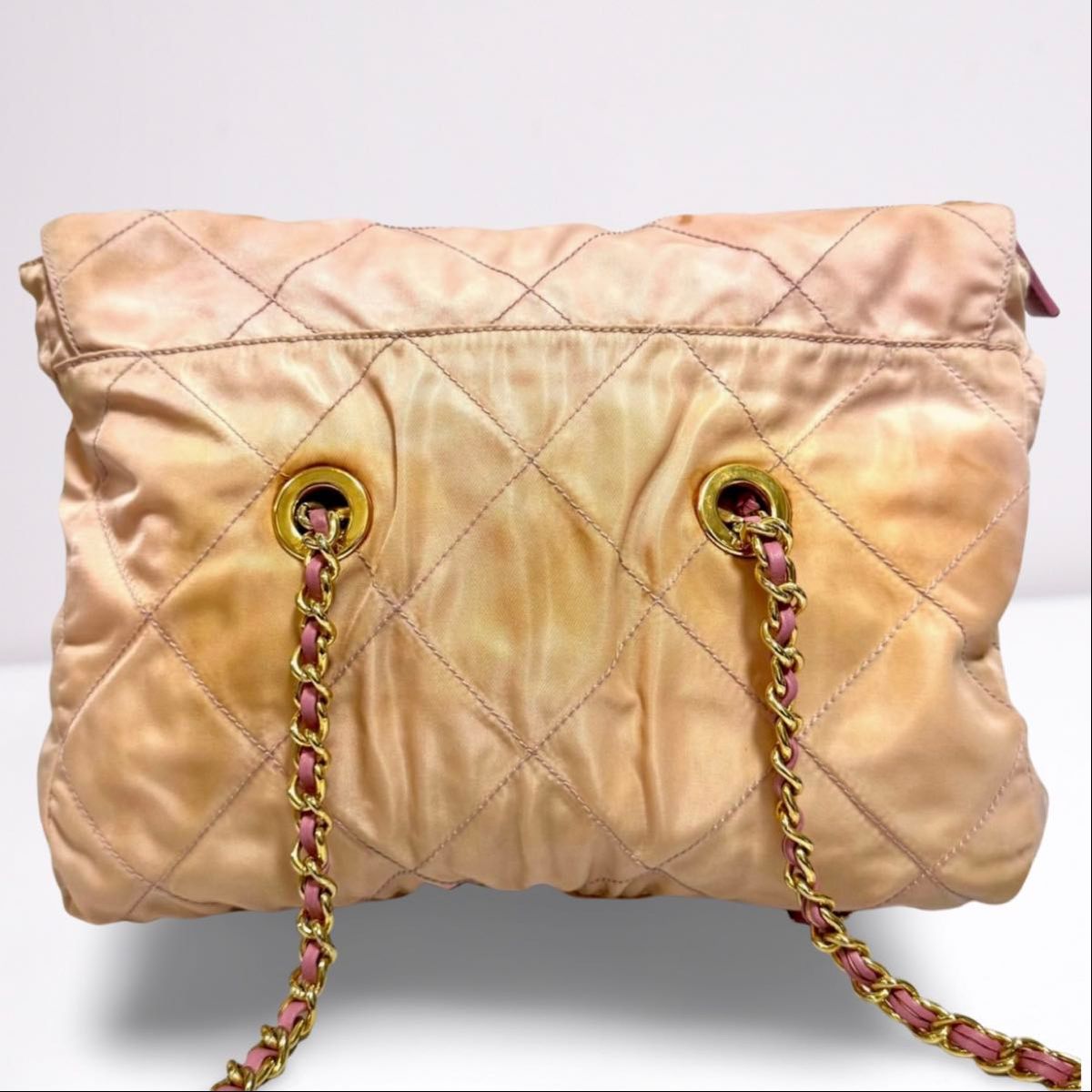 PRADA プラダ チェーンショルダーバッグ キルティング三角ロゴ ピンク