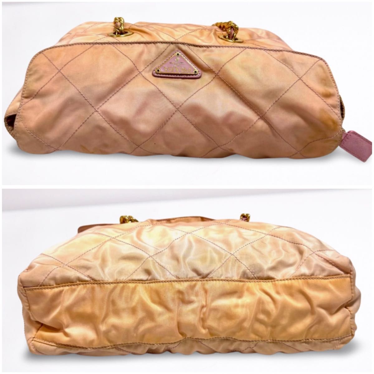 PRADA プラダ チェーンショルダーバッグ キルティング三角ロゴ ピンク