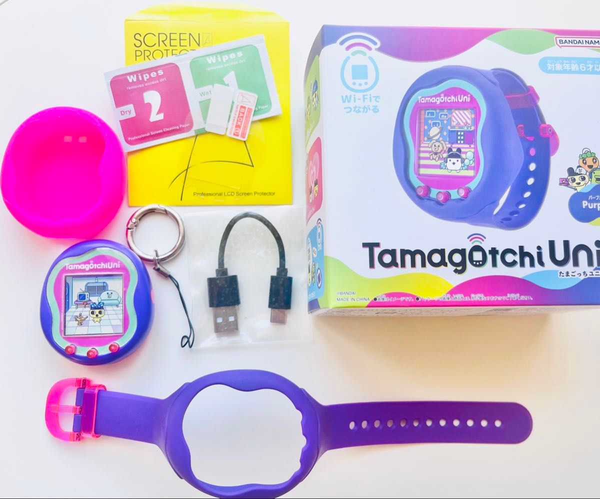 たまごっちユニ Uni パープル（DL済エリア6つ）保護フィルム シリコン