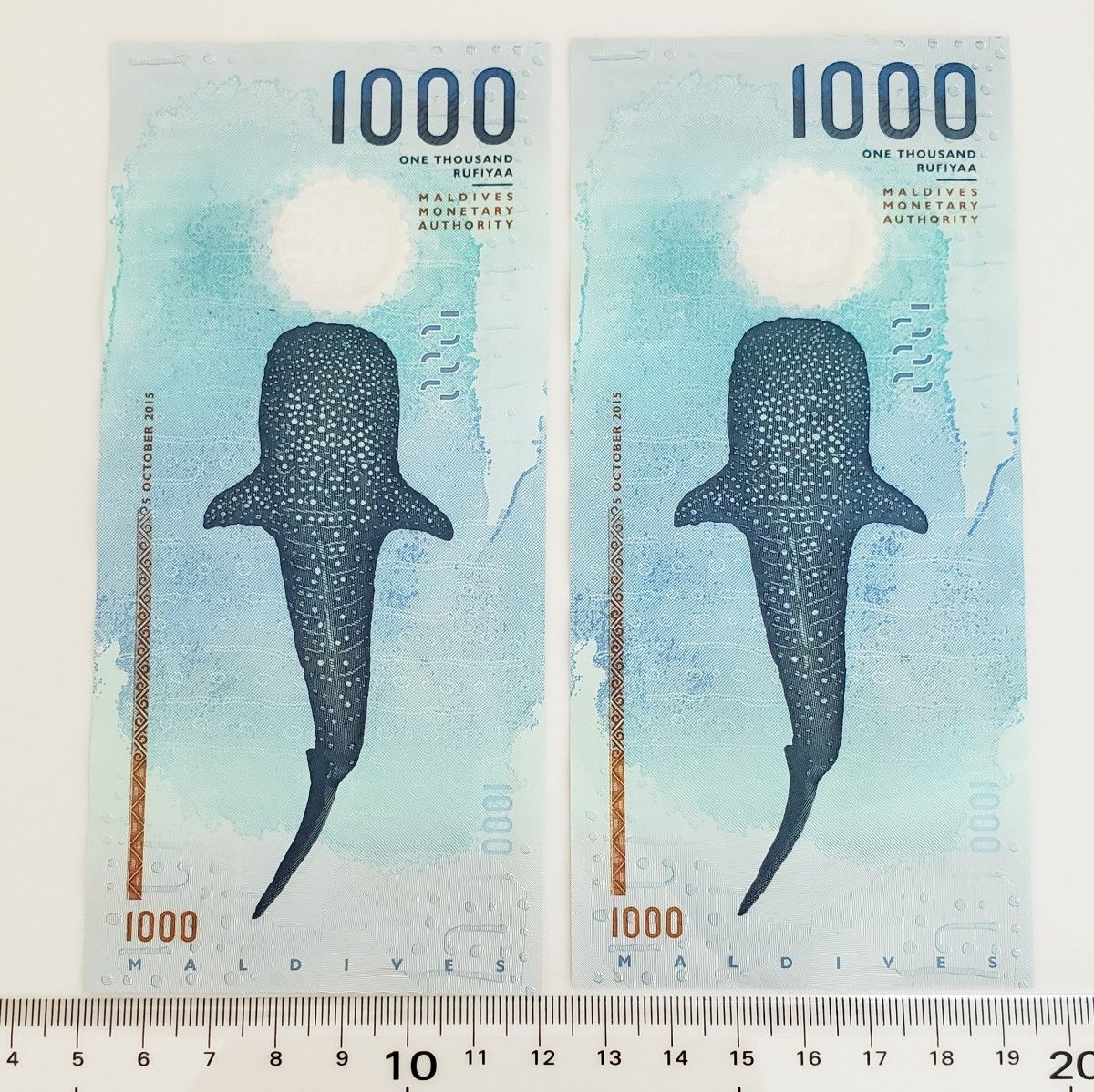 モルディブ 1000Rufiyaa 1000ルフィア紙幣 ジンベイザメ ウミガメ 2枚