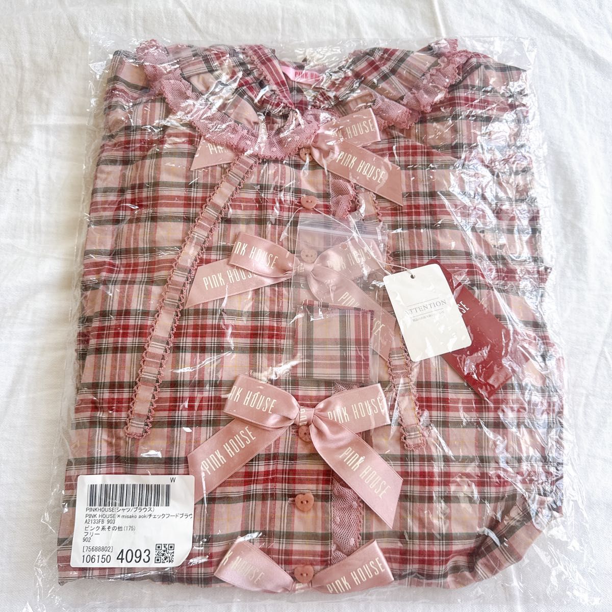 PINK HOUSE チェックフードブラウス aoki misako 青木美沙子 コラボ