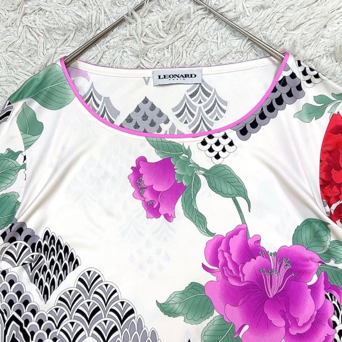 LEONARD PARIS レオナールパリ シルク カットソー 花 フラワー 46 2XL